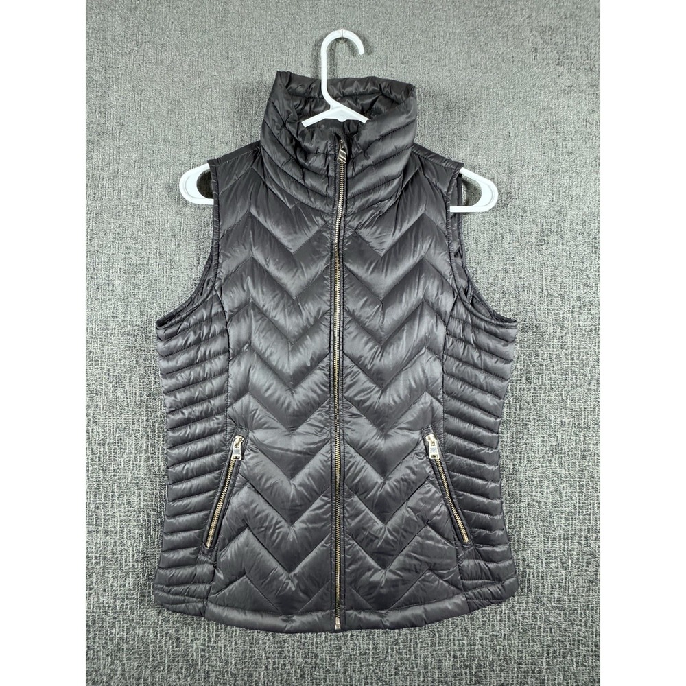 Women's Calvin Klein Quilted Puffer Black Performance Vest w/Gold Accents-Sz S
